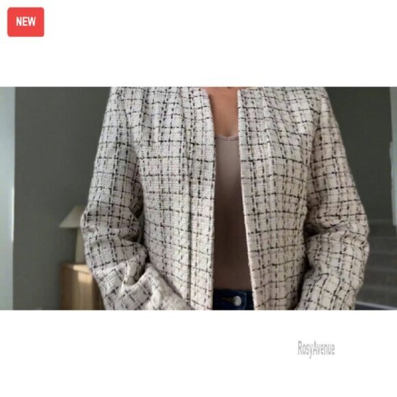 Women's Tweed Blazer Fully Lined Open Front Professional Casual Coat - Picture 8 of 8